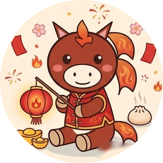 Ember the little fire horse in a red qipao, holding a lantern